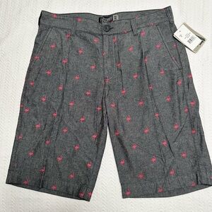 NWT Retrofit Brand Mens Casual Shorts Size 32 Grey Pink Flamingos🦩